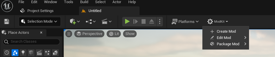 ModKit toolbar dropdown